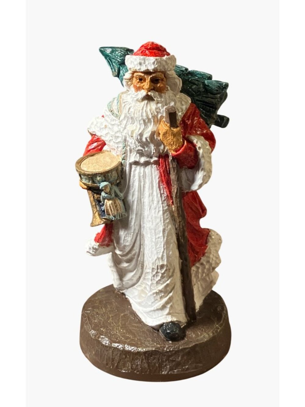 Old World Santa Figurine with Tree and Staff Original Box
